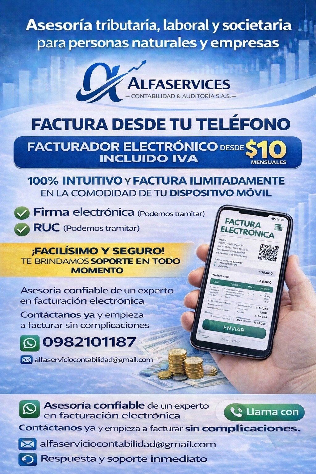Pieza comercial de facturación electrónica AlfaServices
